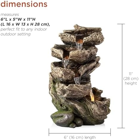 Alpine Corporation WIN1180 11" Indoor Tabletop Waterfall Fountain with LED Lights, 5 Tier Rainforest Garden Fountain, Brown - Image 3