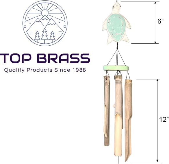 Rustic Sea Turtle Bamboo and Wood Windchimes – Outdoor Wind Chime – Distressed Finish – Whitewash & Teal Blue – Natural Beautiful Relaxing Sound - Image 2