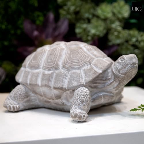 Modern Small Standing Turtle Figurine, Unique Cement Figurines, Handcrafted Decorative Washed Concrete Finish White Sculpture for Home, Garden,Office: 12.50"x9.00"x5.75"H - Image 3