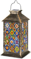Solar Lantern Mexican Talavera Ceramic Tile Ethnic Folk Ornament Flowers Texture Outdoor Waterproof Hanging Solar Light Outside Lights for Patio Yard House Lawn Decor Birthday Gifts for Women Mom by Unknown