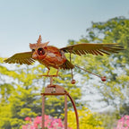 Zaer Ltd. Large Flapping Owl Garden Stake, Metal Wind Kinetic Sculpture, Rusty Color Yard Art Decoration, 58H x 35.5L x 21W inches - Image 5