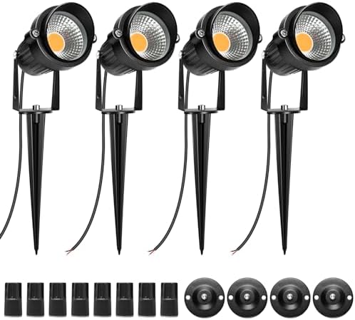 LightingWill 5W LED Landscape Lights, Warm White 3000K-3500K, Waterproof DC 12V COB LED Outdoor Wall Spotlight Low Voltage Garden Tree Spot Lighting for,Yard,Pathways,Fence (4 Pack) by LightingWill