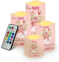 Dear Mom Flameless Light Candles with Remote Timer Battery Operated Candles Color Changing Fake Pillar Candles Tea Lights Home Mothers Day Decorations by Uorisanigo