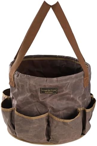 Waxed Canvas Garden Organizer Bag - Waterproof Bucket Tool Bag Portable with Side Pockets, Portable Gardening Tote for Lawn/Yard | Grey by Unknown