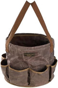 Waxed Canvas Garden Organizer Bag - Waterproof Bucket Tool Bag Portable with Side Pockets, Portable Gardening Tote for Lawn/Yard | Grey by Unknown