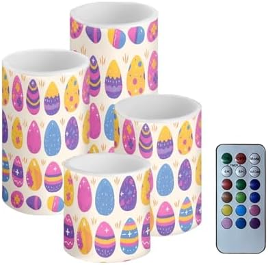 Easter Eggs Battery Operated Candles with Timer Flameless Candles with Remote Easter Day Flickering LED Pillar Lights for Holiday Home Decoration by Merkmak