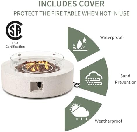 COSIEST Outdoor Propane Fire Pit Coffee Table w Beige 42 inch Round Base Patio Heater, Certified, 50,000 BTU Stainless Steel Burner, Wind Guard, Tank Outside, Free Lava Rocks, Waterproof Cover - Image 4