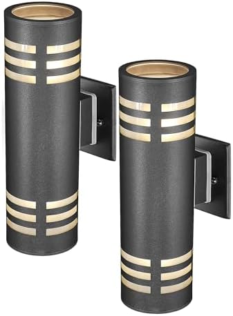 TENGXIN Outdoor Exterior Wall Light,Up and Down Cylinder Modern Porch Light,Stainless Steel 304 and Toughened Glass,Black Finished,E27,UL Listed by TENGXIN