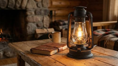 Rustic Lantern Table Lamp Set Hand Finished Rusty Over Powdercoat UL Listed Dimmable Large Body 15" by Muskoka - Image 4