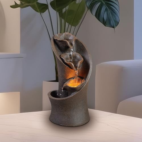 Kalona Tabletop Waterfall Fountain, 3-Tier Indoor Water Fountain for Home Office Decor, Relaxing LED Fountains with Artistic Stone-Look Design for Meditation (23005) - Image 5