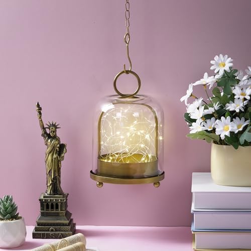 5"x7.5" Versatile Modern Metal Hurricane Lantern with Handmade Sturdy Glass Dome in Antique Brass for 3" Pillar Candle & Plants, Industrial, Farmhouse, Shabby Chic (Brass, 5"x7.5" for 3" Pillar) - Image 4