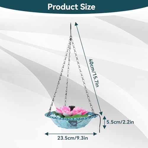 Hanging Bird Bath with Solar Fountain, Multi Functional Lotus Bird Bath Bubbler Birdbath Water Fountain Pump for Hummingbird Feeder Drinking - Image 3