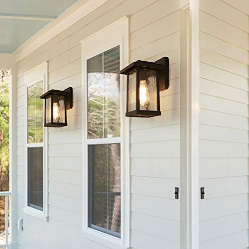 LALUZ Rectangle Outdoor Light Fixtures Wall Mount, Weatherproof Outdoor Wall Lights with Ripple Glass Panes, A03321S Anti-Rust Porch Light for Patio, Yard, Garage, Front Door, Matte Black Finish - Image 2