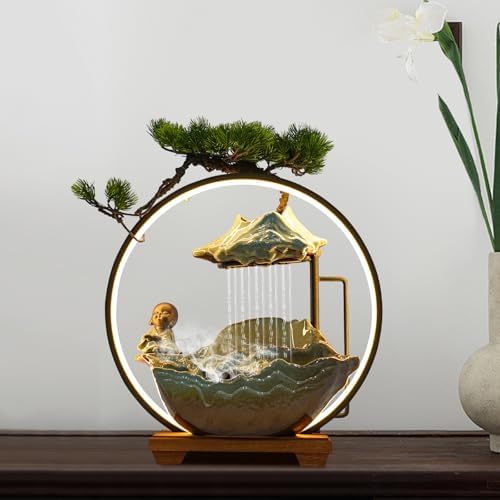 Buddha Water Fountain Indoor, Zen Monk Tabletop Water Fountain with Mist, LED Light and Backflow Incense Holder, for Home Decor, Office Decor, Yoga Meditation - Image 6