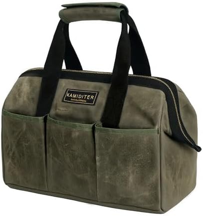15 Inch Tool Bag, Heavy Duty Wide Mouth Water-Resistant Tool Bag, Tool Tote with Handle for Tools, Wrenches, Screwdrivers (15 X 7.8 X 11.5 inch) | ArmyGreen by Unknown