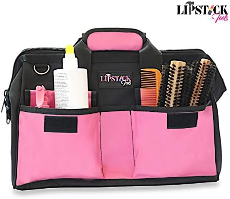 18-Inch Multi-Purpose Zip-Top Pink Storage Wide Mouth Tool Bag Organizer. Great for Home Improvement/Contractors Tools. Heavy Duty Storage Pockets and Shoulder Strap. - Image 5