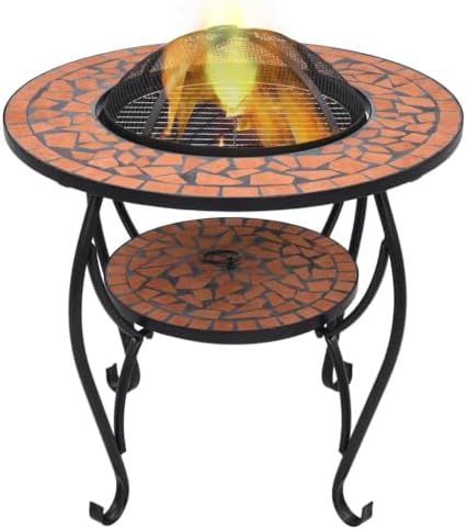Fire Pit Table, Mosaic Ceramic Top, Steel Outdoor Heater Bowl by Unknown
