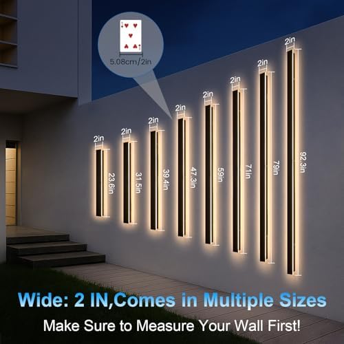Modern Outdoor Wall Lights - 70.8inch Black Exterior Light Fixtures Wall, Porch Lights Outdoor Wall Sconce, Patio Long Strip Wall Light Fixtur Outside for Garage, House - Image 2