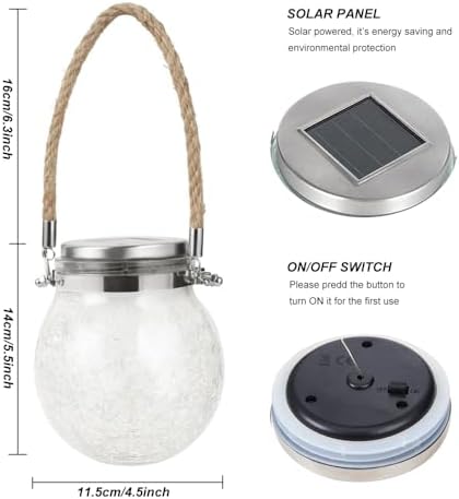Solar Hanging Mason Jar Lights - Cracked Glass 30 LED Fairy Firefly Lantern String Lights, Outdoor Waterproof Patio Porch Garden Yard Balcony Lawn Wall Lighting Decor - Image 2