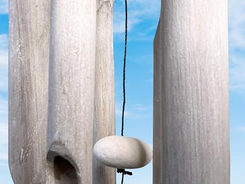 Rustic Sea Turtle Bamboo and Wood Windchimes – Outdoor Wind Chime – Distressed Finish – Whitewash & Teal Blue – Natural Beautiful Relaxing Sound - Image 5