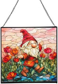 Poppy Meadow Gnome Stained Glass Suncatcher – Square Hanging Window Panel for Home or Greenhouse – Whimsical Glass Art Gift for Garden Lovers, Christmas, Halloween, Father Days Yxk5rr by Custom