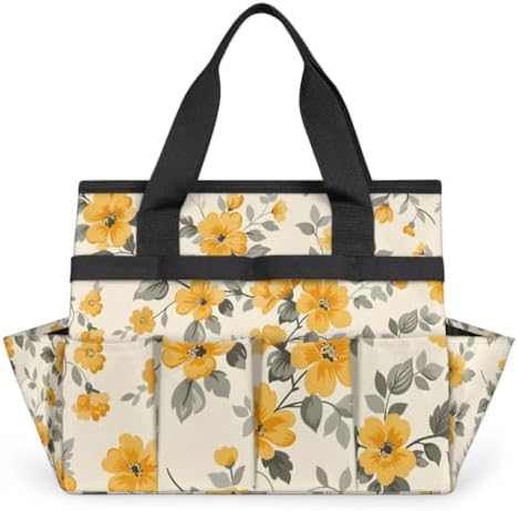 Garden Tool Bag Organizer Garden Tote Bag with Pockets Patterned Floral Print Tool Storage Organizer Gardening Tool Kit Holder 13" x 6.8" x 2.8" by Unknown