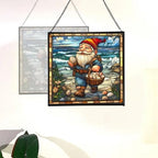 Shell Collector Gnome Stained Glass Suncatcher – Square Hanging Window Panel for Home or Greenhouse – Whimsical Glass Art Gift for Garden Lovers, Christmas, Halloween, Father Days MXctcy - Image 4