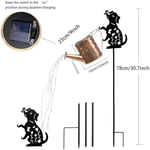 Solar Watering Can With Metal Dog Statue Stake For Garden Decoration - Image 3