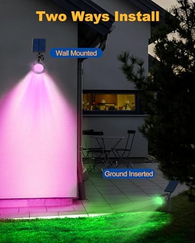 Solar Spot Lights Outdoor Color Changing, 7 Modes/14 LED Outdoor Solar Lights for Yard, Waterproof RGB Multicolor Solar Landscape Spotlights Auto On/Off for Flood, Yard, Tree, Pathway, 8 Pack - Image 6