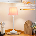 Cordless Table Lamps Rechargeable Set - 2 Pack White 4000mAH Battery Operated Lamps for Decor, 3000K Stepless Dimming Touch Control Wireless Lamps for Bedroom, Dining Table, Living Room, Pink Shade - Image 3