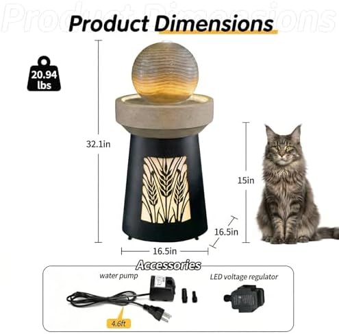 Wheat Sphere Fountain w/Warm LED, Resin Indoor Outdoor Floor Decor - Image 4