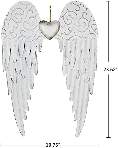 Aecipl Metal Angel Wings Plaques with Heart - Decorative Angel Wing Sculptures Hanging Wall Art Antique Decor for Home Bedroom (White-L) - Image 6