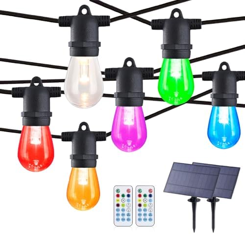 96FT Solar Outdoor String Lights – Dimmable RGB LED Patio Lights with Remote, Waterproof for Garden, Yard, Deck, and Backyard Decor by IPStank