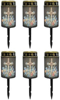 Poceacles Cross Solar Lights Solar Outdoor Lights Outdoor Waterproof Stake Solar Lights Votive Candles Grave Solar Candles for Memorial Day Decorations, Blue Butterfly Floral Cross Black, Pack of 6 by Poceacles