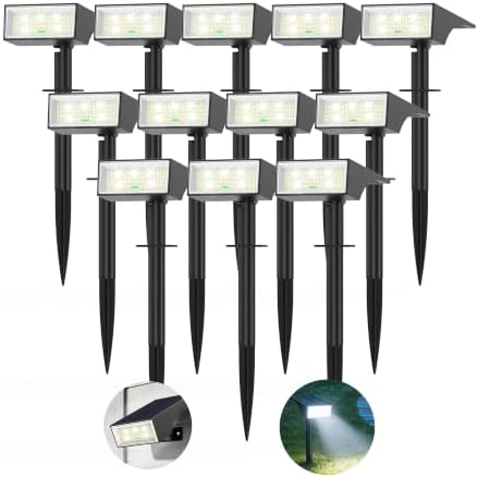 Solar Spot Lights Outdoor with 4‑LED Battery‑Level Indicator, White 12-Pack by Flaow