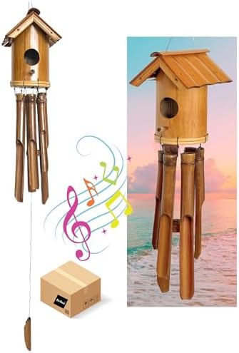 Bellaa 20384 Bamboo Wind Chime Bird House Nest Japanese Style Fine Minimalist Wooden Windchimes Handmade Gift 38 Inches by Bellaa