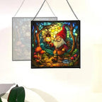 Forest Gnome with Lantern Stained Glass Suncatcher – Square Hanging Window Panel for Home or Greenhouse – Whimsical Glass Art Gift for Garden Lovers, Christmas, Halloween, Father Days ckmTEF - Image 4