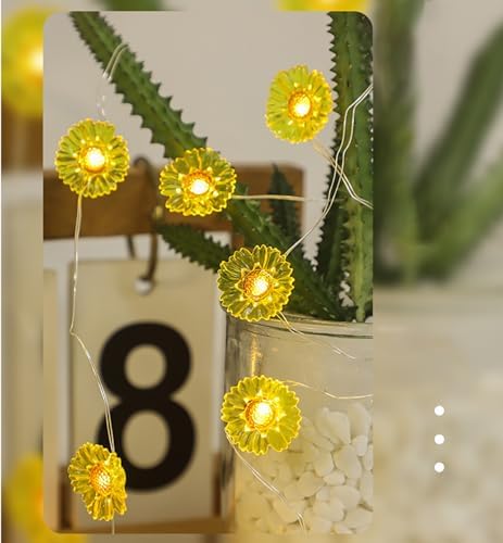 CAKERS LED Petal-Shaped String Lights|Flower Decor Copper Wire Fairy Lights|Creative Floral Plant String Lights for Christmas Party Bedroom Patio,Yellow Flower,5m(16.4ft)-50LED-Solar - Image 2