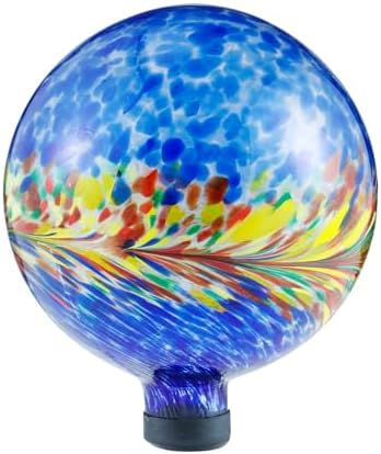 VOREEN 10-Inch Glass Gazing Ball, Outdoor Gazing Globe, Handmade Reflective Ball Yard Decoration for Homes, Patio, Lawn and Gardens, Gift for Mom Wife Friend, Phoenix Tail Design, Blue by VOREEN