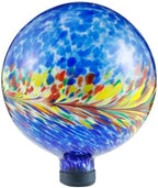 VOREEN 10-Inch Glass Gazing Ball, Outdoor Gazing Globe, Handmade Reflective Ball Yard Decoration for Homes, Patio, Lawn and Gardens, Gift for Mom Wife Friend, Phoenix Tail Design, Blue by VOREEN