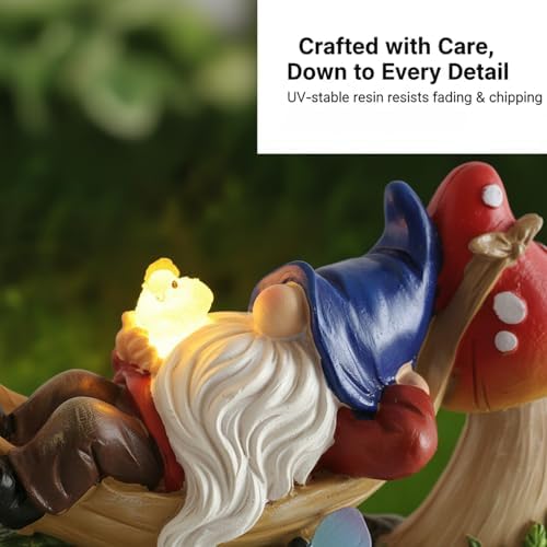 Solar Gnome Garden Statue with Mushroom and Butterfly Lights Outdoors, Waterproof Garden Decor for Yard Lawn Balcony, Cute Gnome Figurine for Outdoor Patio Decor, Ideal Gift for Garden Lovers - Image 3