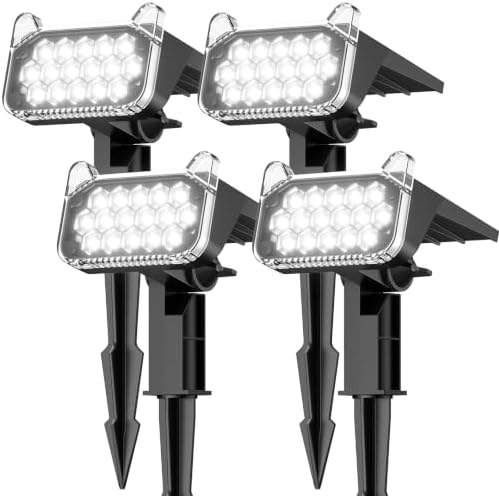 Solar Lights Outdoor Waterproof IP65, Super Bright LEDs with Lens, 2 Lighting Modes, 2 in 1 Auto On/Off Solar Powered Spotlights for Yard Flag Landscape Tree, 4 Pack, Cool White by TuyLuxeHome