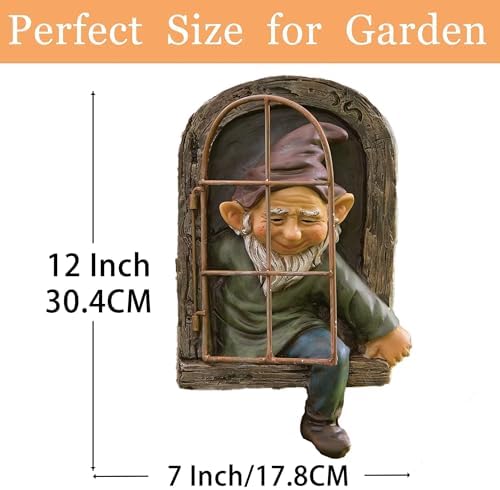 Teaeeno 12-inch Elf Out The Door Tree Hugger, Whimsical Old for Man Resin Statue with Foliage Features, Large Outdoor Tree Hugger for Yard Art, Trees Decorations Outdoor Wallmounted Statue - Image 3