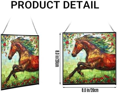 Brown Dutch Warmblood Horse Galloping Along Wild Hedgerow Square Suncatcher – Stained Glass Style Window Panel with Pastoral Scene, Custom Decorative Hanging Art for Equestrian Home, Christmas S5G14f - Image 2