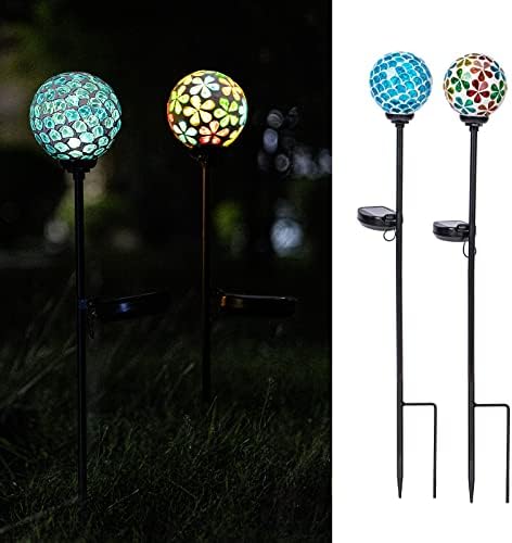 VCUTEKA Decorative Solar Garden Lights, 3.5" Mosaic Globe Stake 2 Pack by VCUTEKA