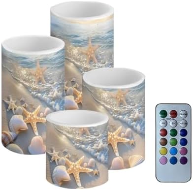 GLENLCWE Flameless Light Candles Battery Operated Candles with Color Changing Timer Remote Control Fake Pillar Candle Tealights Home Indoor Beach Coastal Decoration, Seashell Starfish Beach by GLENLCWE