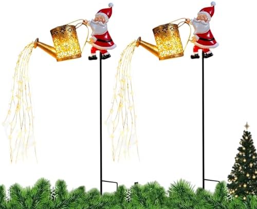 2 Pcs Solar Santa Claus Kettle Lights Santa Claus Watering Can Light Vintage Metal Garden Lawn Decorative Lights Solar Kettle Night Light with LED String Outdoor Garden Decor for Pathway Yard Patio by Unknown
