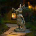 Rabbit Garden Statues with Solar Lantern Bunny Outdoor Figurine by zuzuzen