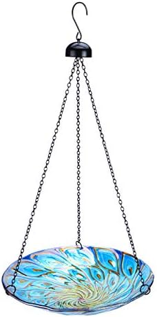 MUMTOP Hanging Glass Bird Bath Peacock Outdoor Birdfeeder Garden Yard Decor by MUMTOP