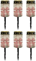 Poceacles Christmas Solar Lights Outdoor Grave Candle for Cemetery Decoration Solar Outdoor Lights for Garden Lawn Backyard Pathway Decor, Christmas Bow Plaid Holly, 6 Pack by Poceacles